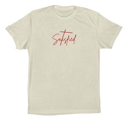 Satisfied - Tan, a Natural Premium Cotton Tee