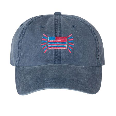"Flag and Fireworks" Baseball Cap, a Navy Printed Pigment Dye Baseball Cap