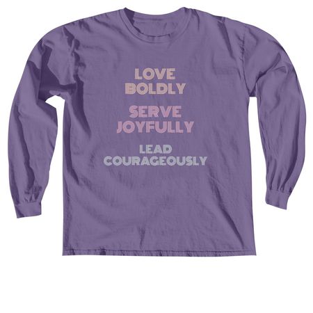 Love! Serve! Lead!, a Grape Comfort Colors Long Sleeve Tee