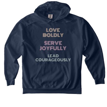Love! Serve! Lead!, a True Navy Comfort Colors Pullover Hoodie