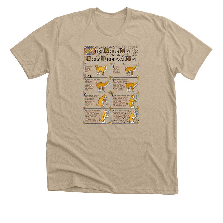 Medieval Cat Tutorial&nbsp;, a Heather Tan Premium Unisex Tee