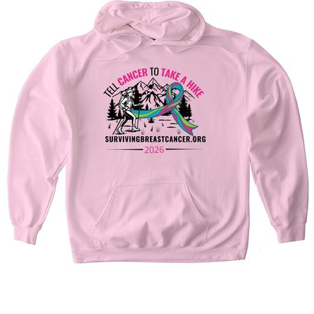 Tell Cancer To Take A Hike 2026 MBC Ribbon, a Light Pink Gildan Softstyle Pullover Hoodie