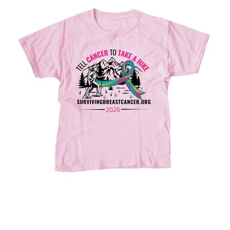 Tell Cancer To Take A Hike 2026 MBC Ribbon, a Light Pink Youth Unisex Tee
