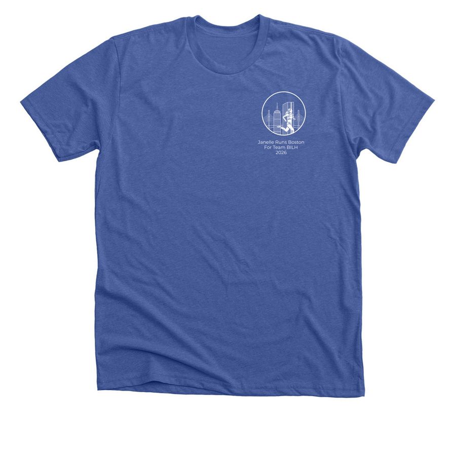 Janelle Runs Boston 2026, a Solid True Royal Premium Unisex Tee