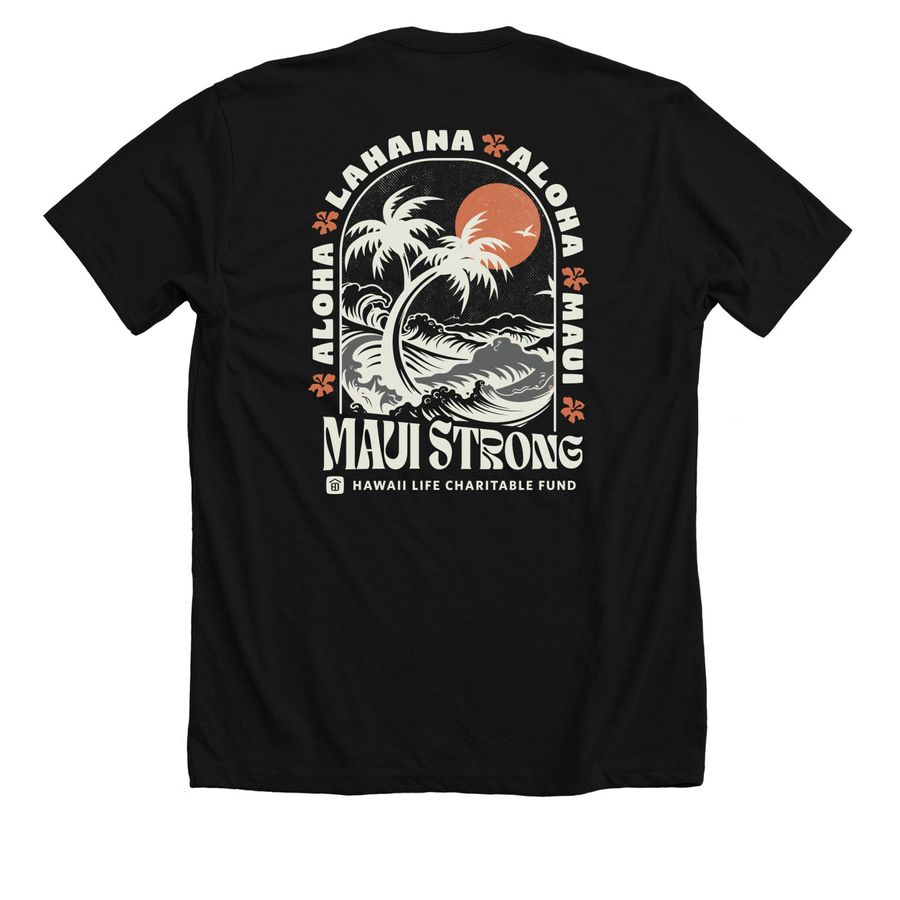 Maui Strong T-Shirt: Waves, a Solid Black Blend Premium Unisex Tee (back-view)