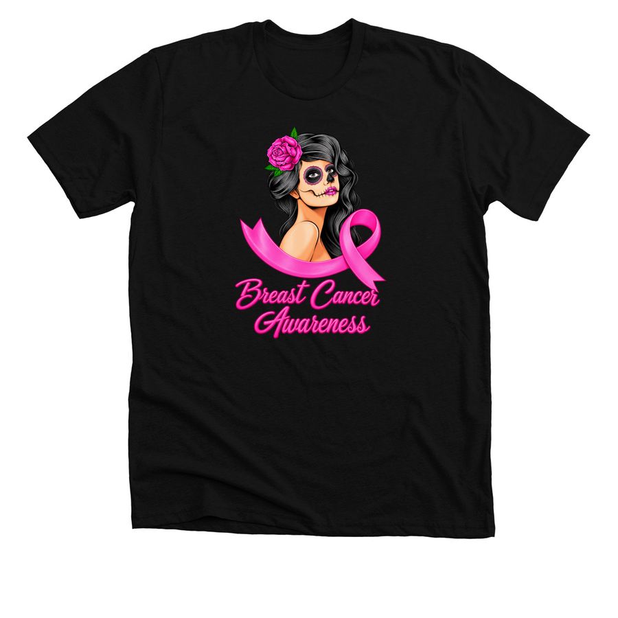 Breast Cancer Awareness Month Dia De Los Muer, a Solid Black Blend Premium Unisex Tee