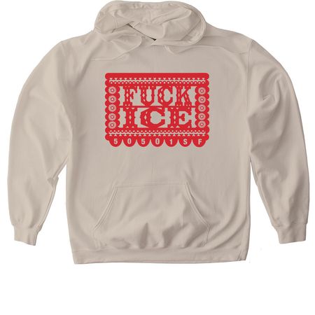 Fuck ICE (red), a Sand Gildan Softstyle Pullover Hoodie