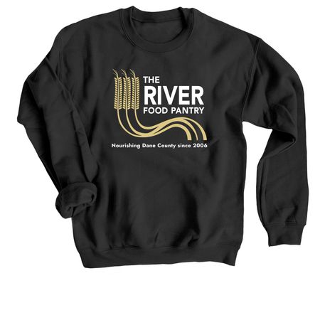 The River Logo - Apparel, a Black Crewneck Sweatshirt