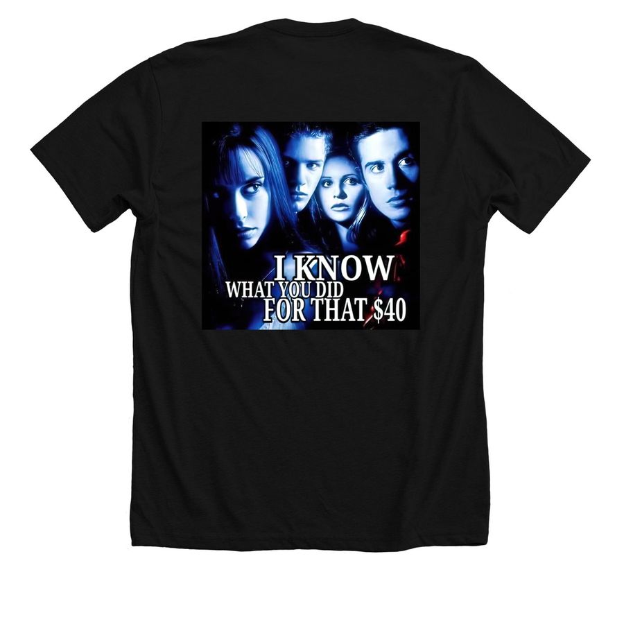 I Know What You Did For That $40 T-Shirt, a Solid Black Blend Premium Unisex Tee (back-view)