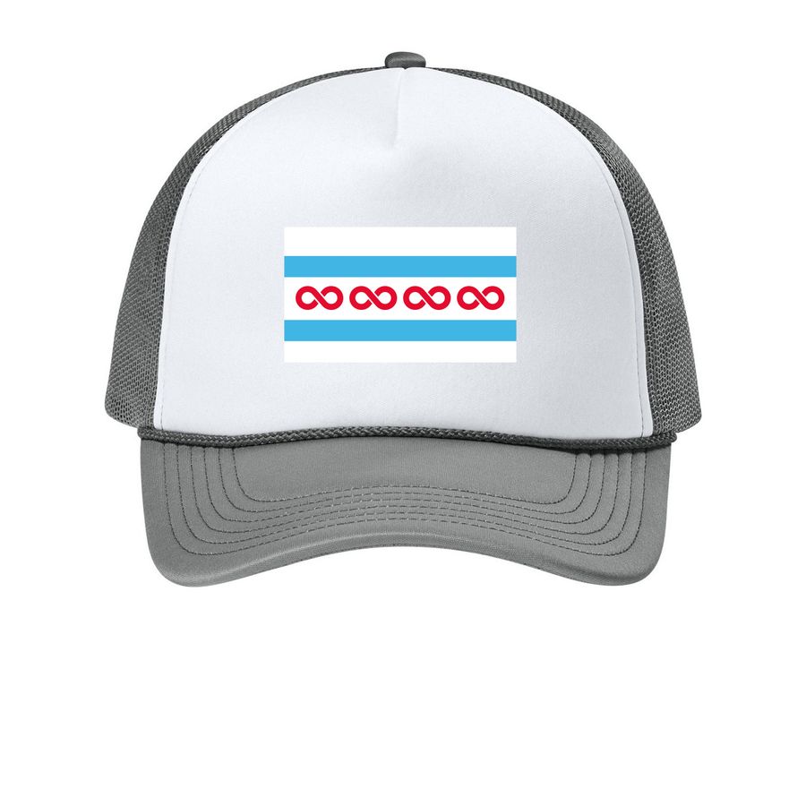 Neurodiversity Chicago Flag Hat, a White/ Deep Smoke Printed Foam Trucker Hat