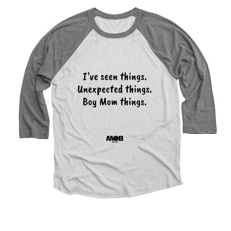 The things Moms of Boys see..., a Premium Heather and Heather White 3/4 Sleeve Baseball Tee