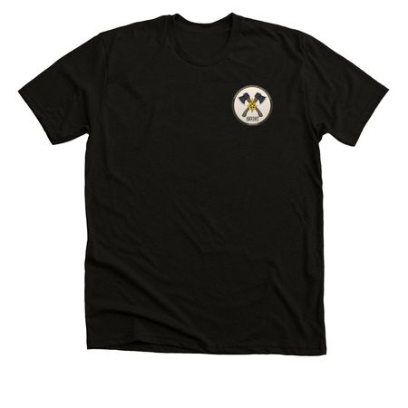 Hatchet Logo on Front, a Solid Black Blend Premium Unisex Tee
