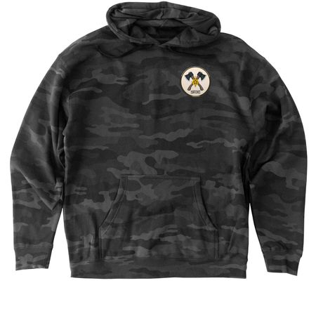 Hatchet Logo on Front, a Black Camo Heavyweight Camo Pullover Hoodie