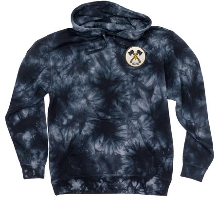 Hatchet Logo on Front, a Black Tie Dyed Pullover Hoodie