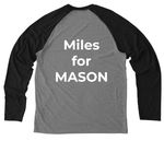 SCIENCE + LOVE = CURE Mason Michels&nbsp;, a Deep Black/ Aluminum Grey Allmade Eco Triblend Colorblock Raglan Long Sleeve Tee (back-view)