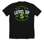 5 Years of Strength & Performance, a Solid Black Blend Premium Unisex Tee (back-view)