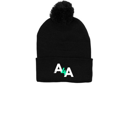 Athletes for Accessibility Hats, a Black Printed Pom-Pom Beanie