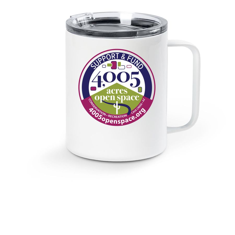 Support Open Space, a White Stainless Steel Travel Mug