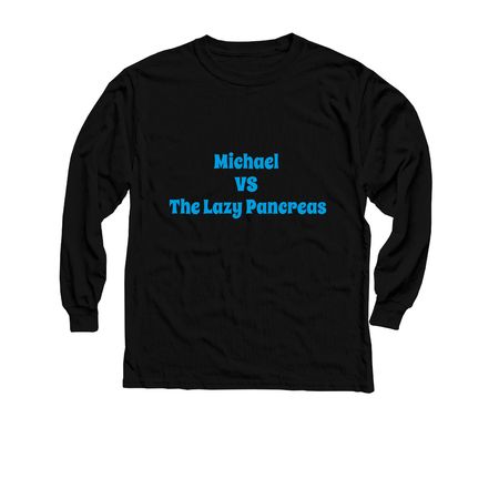 Michael VS the Lazy Pancreas, a Black Youth Long Sleeve Tee