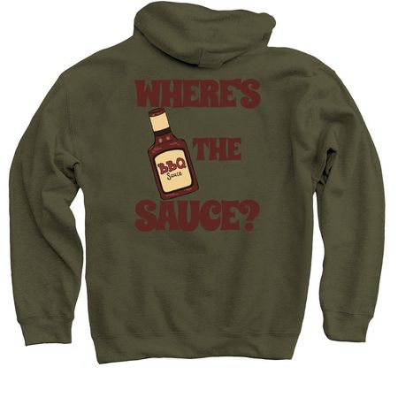 WHERE'S THE SAUCE?, a Military Green Pullover Hoodie (back-view)