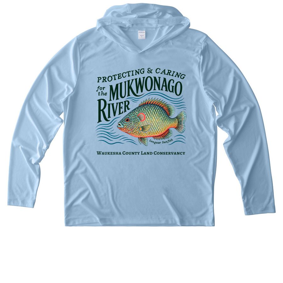Made for River Adventures, a Light Blue UV Performance Long Sleeve Hoodie