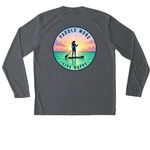 Sun Shirts Paddle More Live Happy, a Iron Grey Unisex Performance Long Sleeve Tee (back-view)