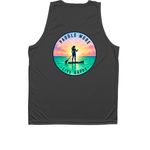 Sun Shirts Paddle More Live Happy, a Iron Grey Unisex Performance Tank (back-view)