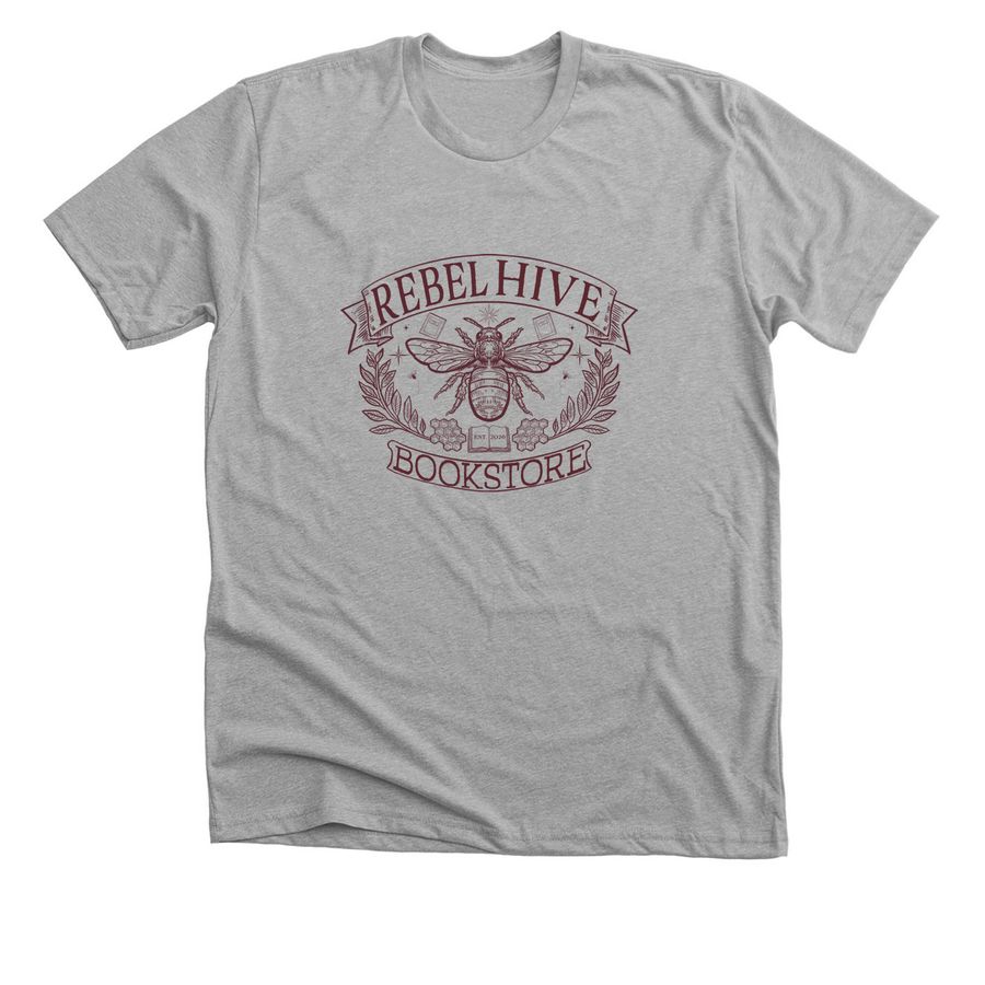 Rebel Hive Bookstore - Maroon Logo, a Athletic Heather Premium Unisex Tee