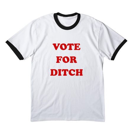 "Vote for Ditch" Ringer Tee, a White/ Jet Black Cotton Ringer Tee