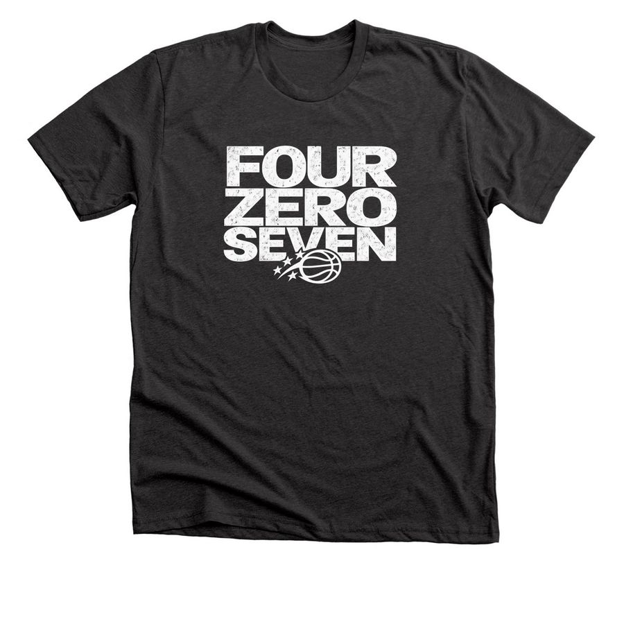 Orlando Magic 407 City Four Zero Seven Shirt, a Dark Grey Heather Premium Unisex Tee