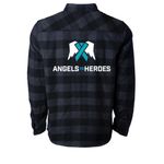 Angels To Heroes, a Charcoal Heather/ Black Unisex Flannel Shirt (back-view)