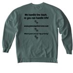 Jenevi's Pet Services Merch 1, a Blue Spruce Comfort Colors Crewneck Sweatshirt (back-view)