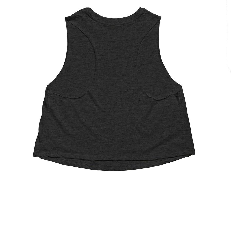Women's LC Mission Cropped Tank, a Dark Grey Heather Women?s Cropped Racerback Tank (back-view)