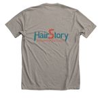 HairStory T-shirt, a Heather Stone Premium Unisex Tee (back-view)