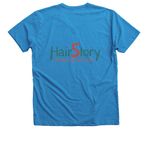 HairStory T-shirt, a Turquoise V-Neck Unisex Tee (back-view)