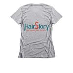 HairStory T-shirt, a Dark Heather Grey Women's Slim Fit Tee (back-view)