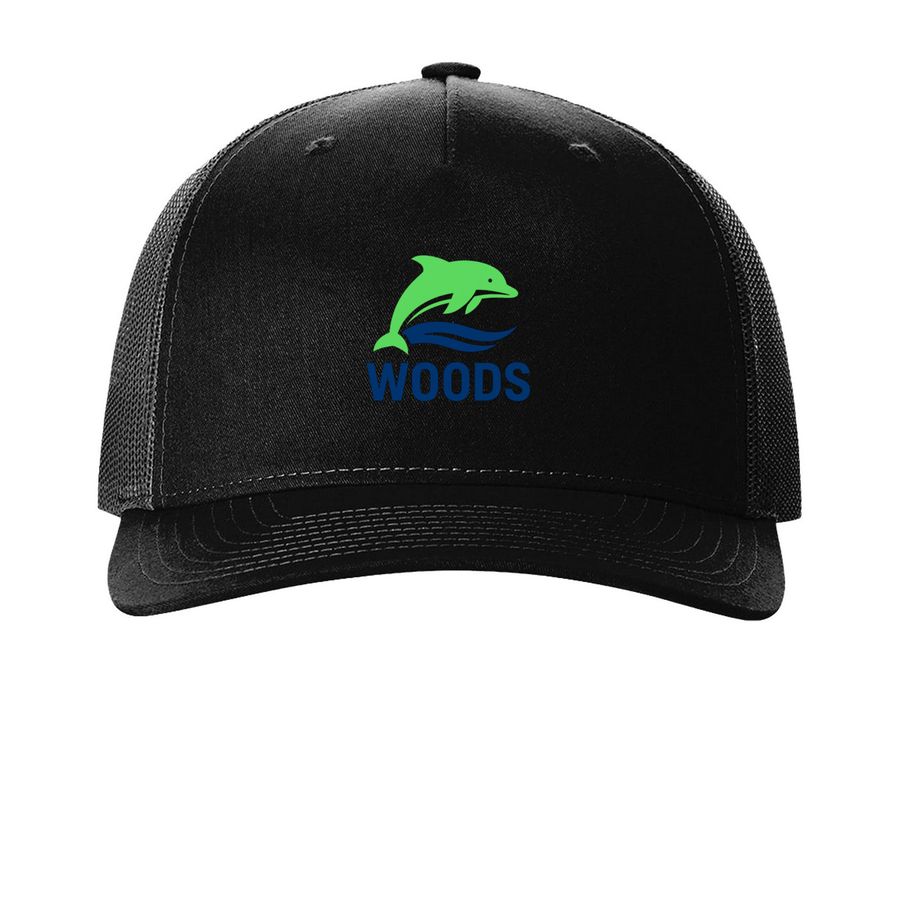 Trucker hat with logo, a Black Printed Five-Panel Trucker Cap
