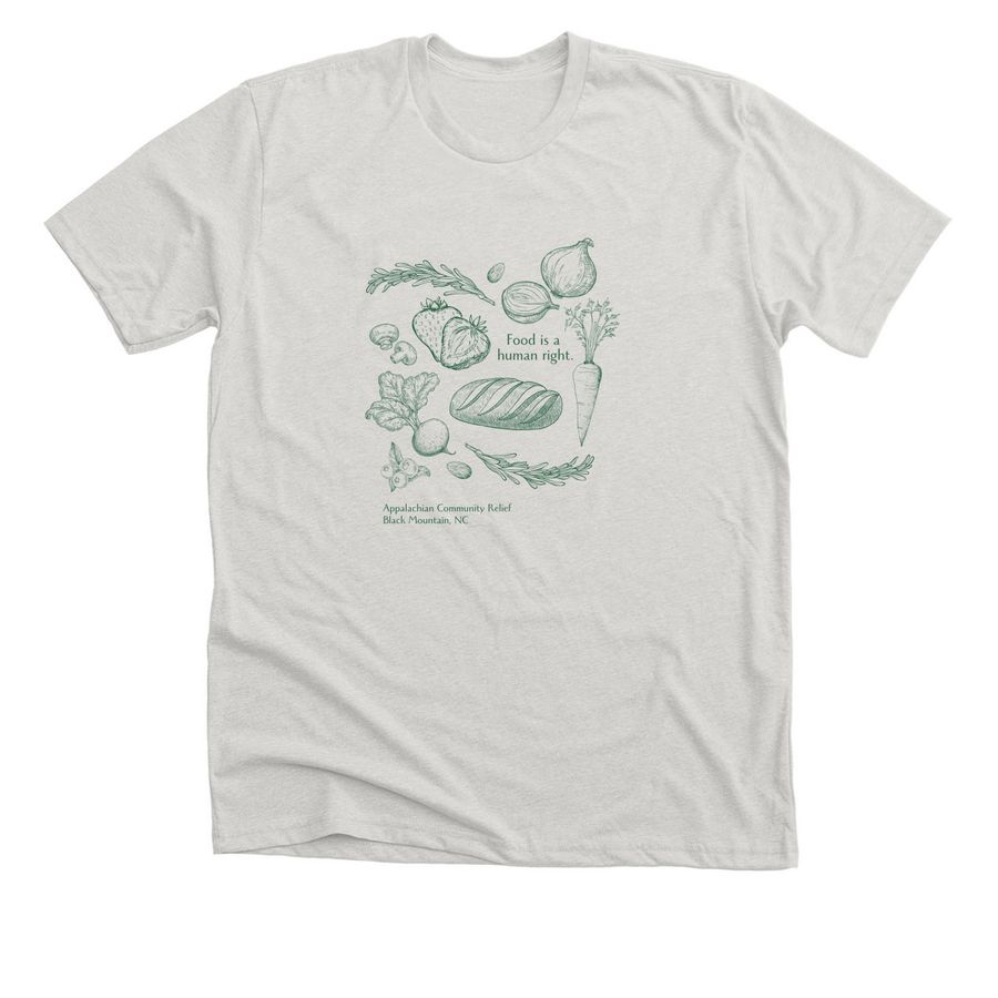 Food is a Human Right, a Heather Cement Premium Unisex Tee