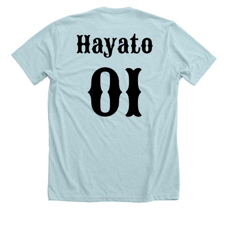 Hykuzia: Hayato (Light ver.), a Heather Ice Blue Premium Unisex Tee (back-view)
