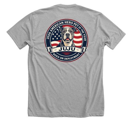 Juju's American Hero Pet Fundraiser 2026, a Athletic Heather Premium Unisex Tee (back-view)