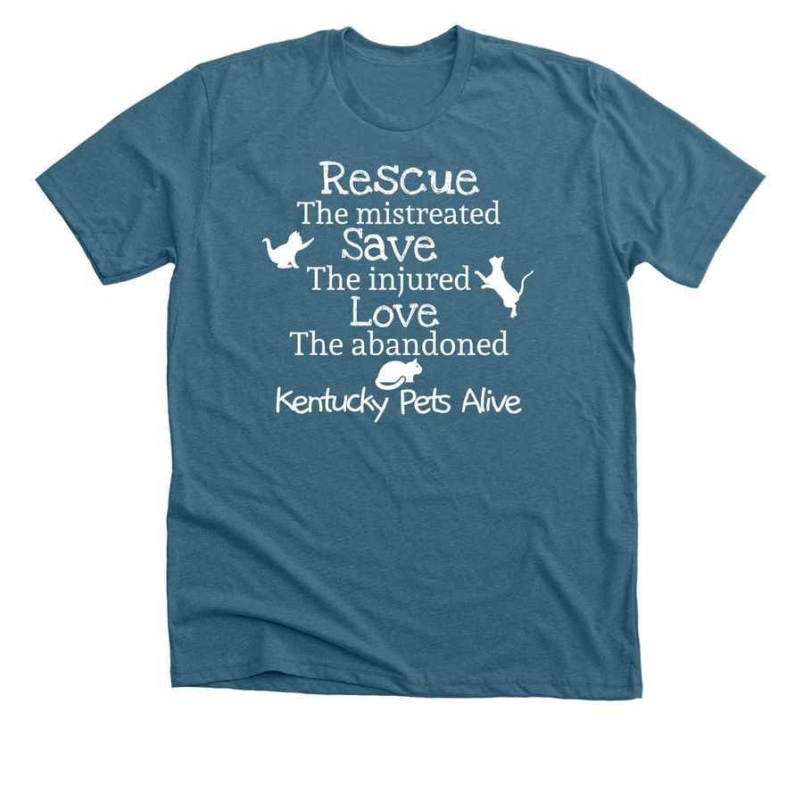 Merchandise that saves cat lives, a Heather Deep Teal Premium Unisex Tee