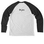 In a world full of data centers, be a library?, a Space Black/ Bright White Allmade Eco Triblend Colorblock Raglan Long Sleeve Tee (back-view)
