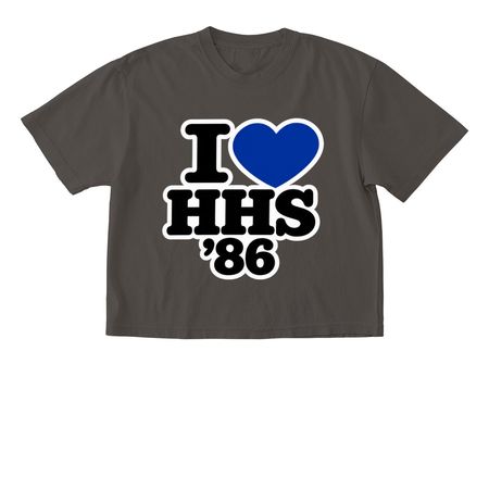 I LOVE HHS'86, a Pepper Comfort Colors Boxy Tee