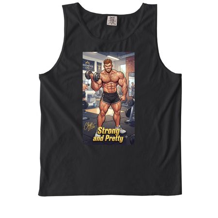 Strong and Pretty Curl, a Black Comfort Colors Tank Top