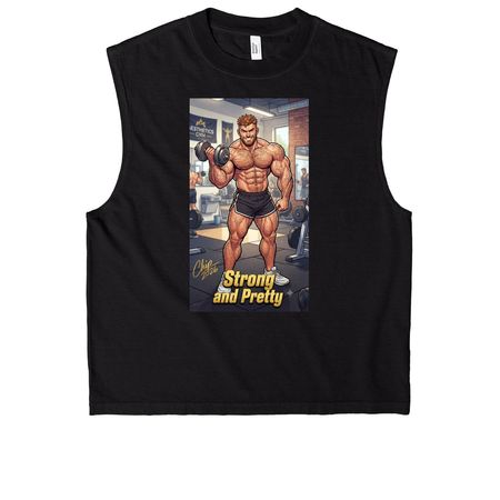 Strong and Pretty Curl, a True Black Heavyweight Garment Dye Muscle Tee