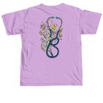 Upstate Nursing stethoscope&nbsp;, a Neon Violet Comfort Colors Unisex Tee (back-view)