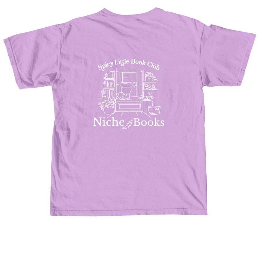 Spicy Little Book Club Merch, a Neon Violet Comfort Colors Unisex Tee (back-view)