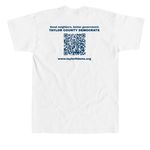 Taylor County FL Democrats Light Shirt Colors, a White Union Made Unisex Tee (back-view)
