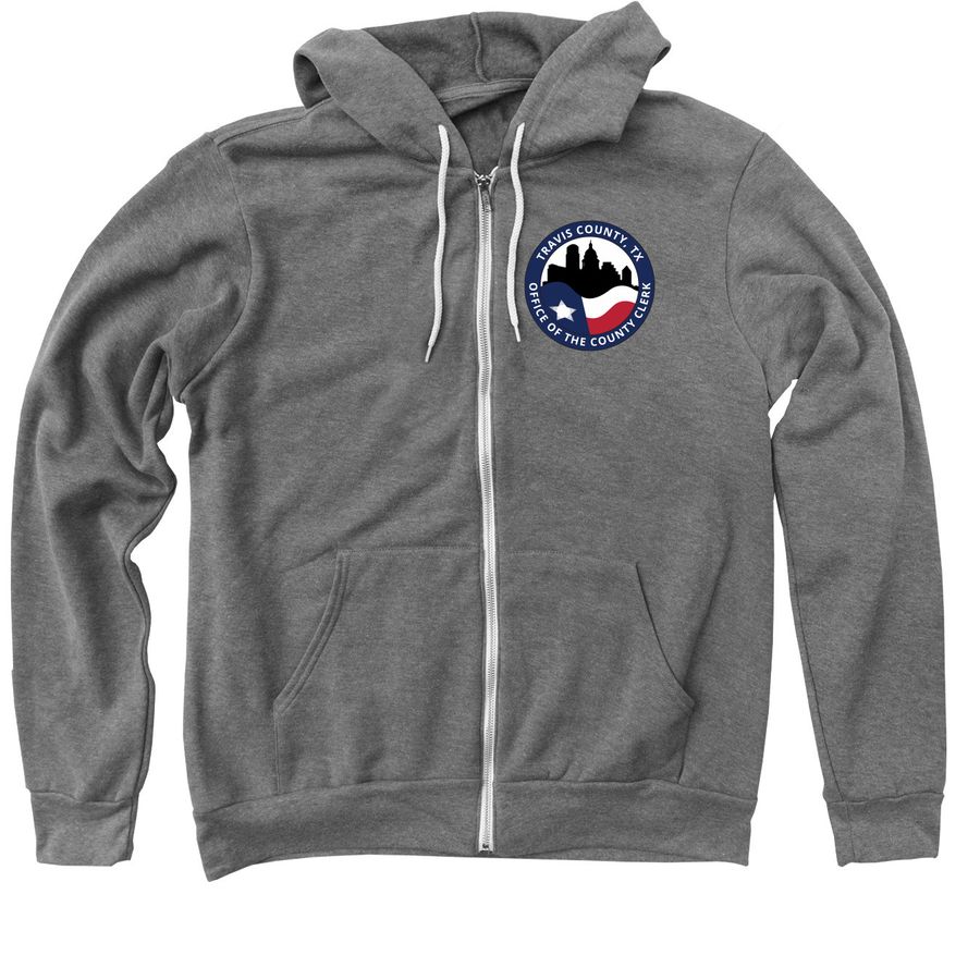 County Clerk Seal, a Deep Heather Zip Up Hoodie