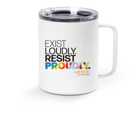 Exist Loudly (GMMB) ? Travel Mug, a White Stainless Steel Travel Mug